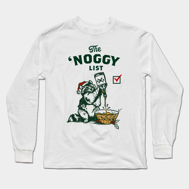 Funny Christmas Eggnog Drinking Santa Raccoon Long Sleeve T-Shirt by The Whiskey Ginger